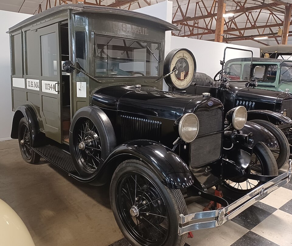 Postal / Mail Van — Model A mail truck at the California Automobile Museum; postal bodies also appeared on AA chassis