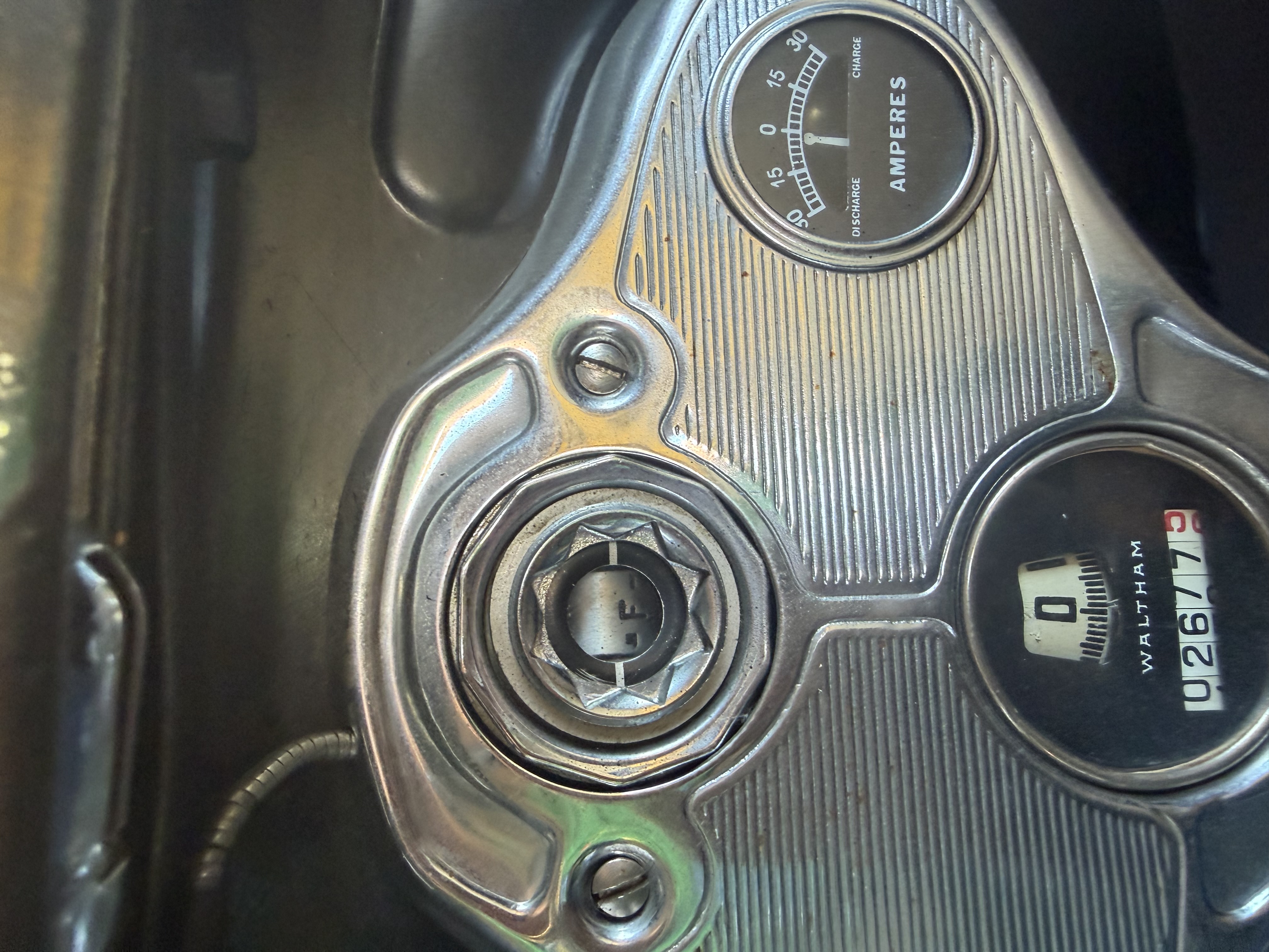 Close-up of a Model A Ford instrument panel